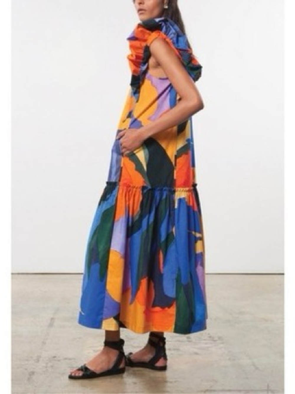 Mara Hoffman Bold Colorblock Flutter-Sleeve Maxi Dress in Yellow, Blue & Orange - Picture 7 of 15
